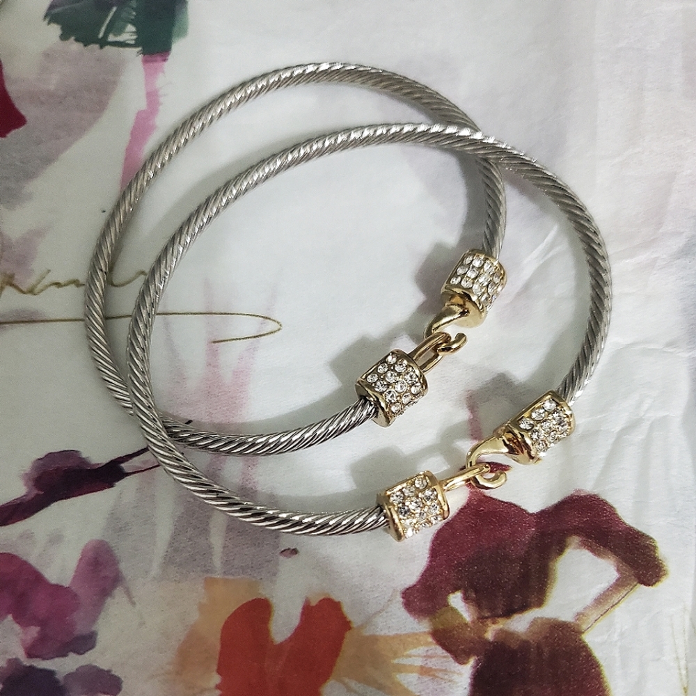 NWOT Women's Set of 2 Fashion Bracelets Stainless Twisted Cable Wire Close Style